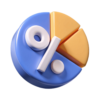 sumptuous dynamic impressionist Percentage sign with inner segments representing proportions. Crisp edges, scalable, flat color with Scalable Design. precision png