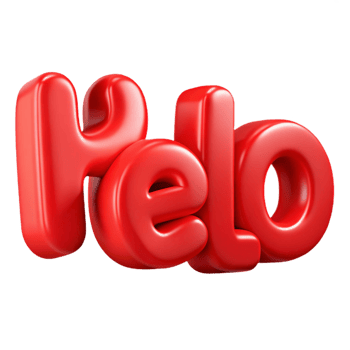 vibrant reflective artistic Bold, sans-serif HELLO in vibrant red. Clean lines, flat color with Scalable Design. sharp png