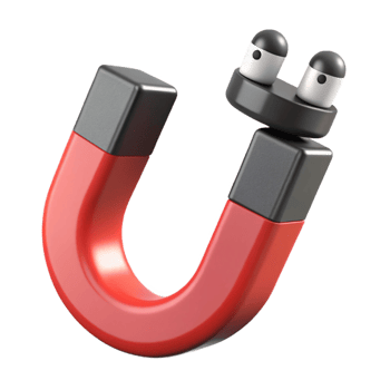 sumptuous retro U-shaped magnet character attracting metal objects, flat red and black with Scalable Design. authentic png