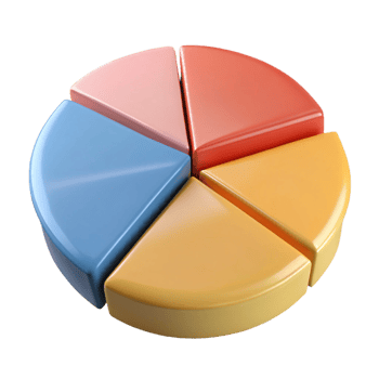 elegant coveted Pie chart divided into five segments, each a different flat color. Clean lines, with Scalable Design. png