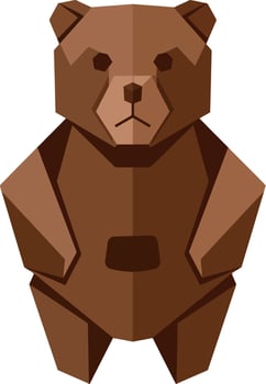 Brown geometric bear standing upright with angular shapes flat design minimal illustration vector