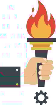 Hand holding a burning torch with gear symbol minimal flat design illustration vector