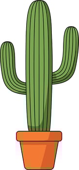 Tall green cactus plant with two arms in terracotta pot flat minimal illustration vector