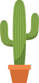 Green potted cactus with three arms in simple flat minimal style illustration vector