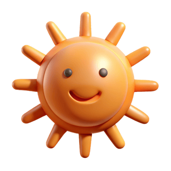 sought-after organic Sun character with simple rays, flat orange, single-weight stroke with Scalable Design. expertly shot png