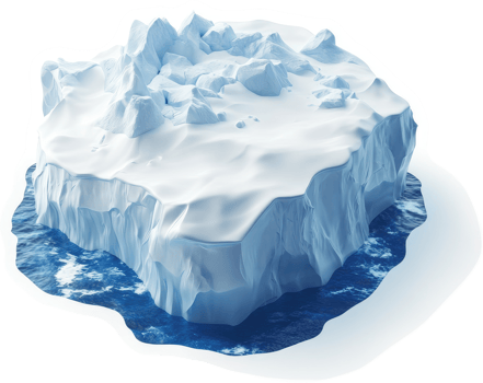 Frozen iceberg floating on a body of water. png