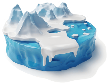 Glacial ice formations atop a frozen landscape. png