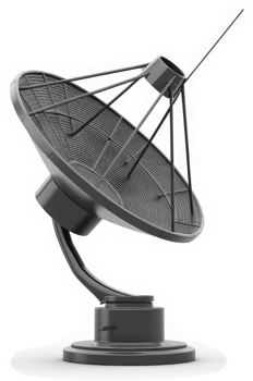 Gray satellite dish antenna depicted in a technical illustration. png