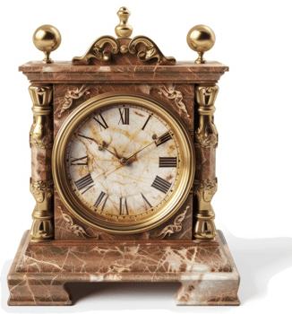 Ornate antique marble and brass clock. png