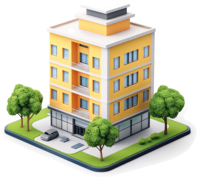 Urban residential building with commercial storefront. png
