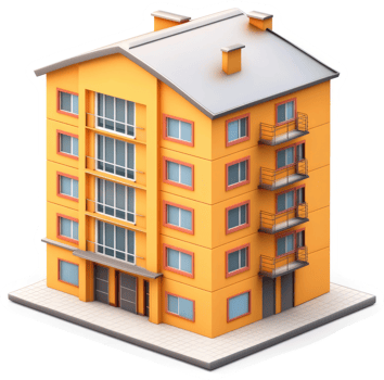 Multi-story apartment building, rendered in cartoon style. png