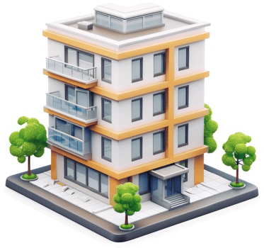Modern apartment building exterior design illustration. png