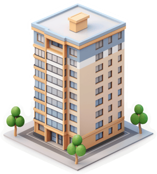 Elevated view of a modern apartment building. png