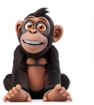 Cheerful cartoon chimpanzee character. png