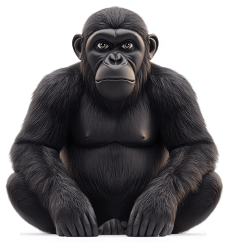 Close-up of a seated cartoon chimpanzee. png