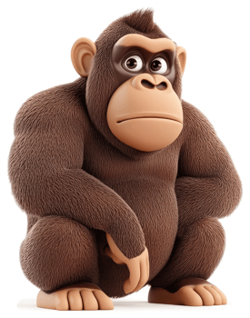 Cartoon gorilla in a contemplative pose. png