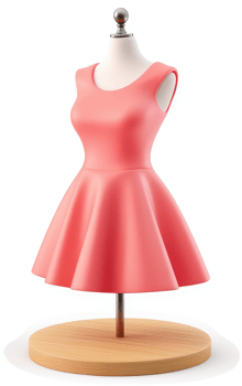 Coral-colored sleeveless dress displayed on a mannequin. png