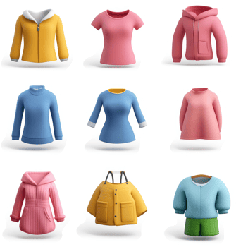 Colorful collection of children's outerwear and tops. png