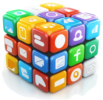 Multifaceted digital applications forming a cube. png