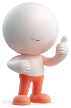 Smiling, positive cartoon character gives a thumbs-up. png