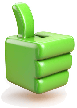 Bright green thumbs up symbol highlights approval. png