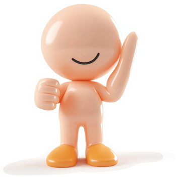 Smiling, animated character with raised arm. png