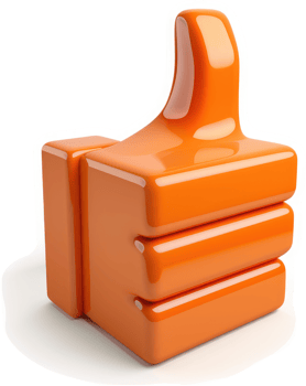 A three-dimensional, stylized, bright orange thumbs-up symbol. png