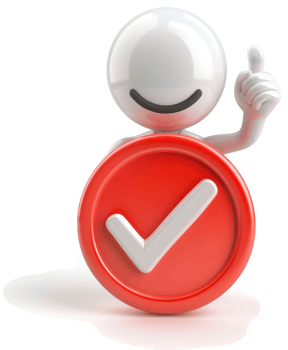 Smiling character holds a red circle with a check mark. png