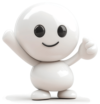 Smiling, friendly, round character with raised arm. png