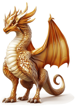 Golden dragon creature, majestic and powerful. png