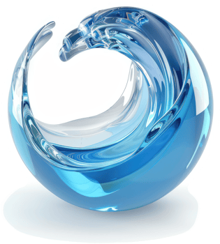 Circular wave design in a translucent blue sphere. png