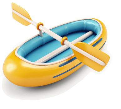 Inflatable rowboat with oars, ideal for water sports. png