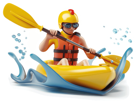 Kayaker paddles through a turbulent water rapids. png