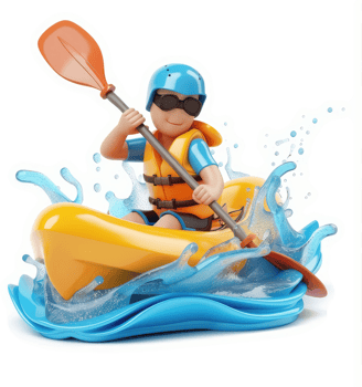 Cartoon Kayak Adventure on Rippling Water. png