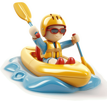 Smiling child enjoys a vibrant kayak adventure. png
