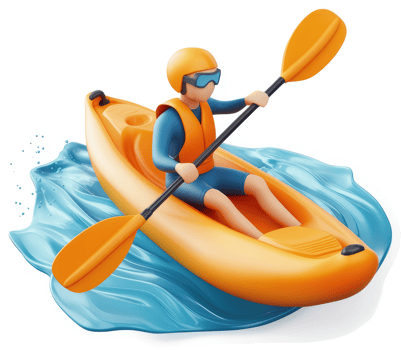 Cartoon illustration of a person kayaking. png