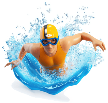 Energetic swimmer propelling through a burst of water. png