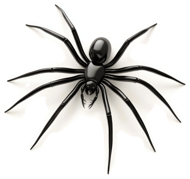 Black spider with long legs against a plain background. png
