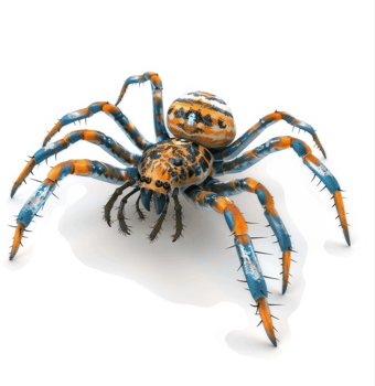 Vibrant, colorful spider with striking patterns. png