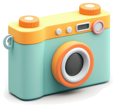 Colorful, cartoonish camera design illustration. png