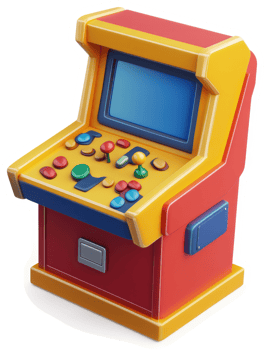 Colorful arcade game machine with various buttons and joystick. png