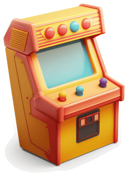 Retro arcade game console design illustration. png