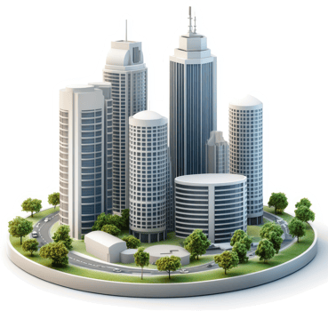 Urban development model showcases modern architecture. png
