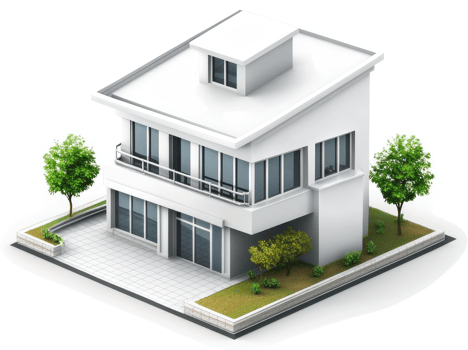 Modern, two-story home illustration with landscaping. png
