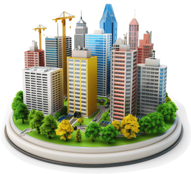 Urban cityscape model showcases modern construction. png