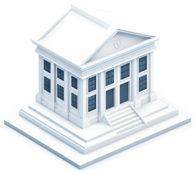 Isometric rendering of a classic, white governmental building. png