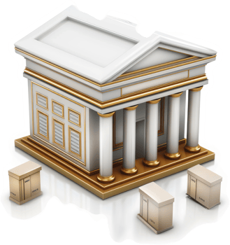Classic banking institution with three storage boxes. png