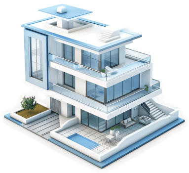 Modern, multi-story residential architectural design. png