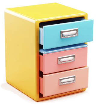 Colorful, three-drawer filing cabinet illustration. png