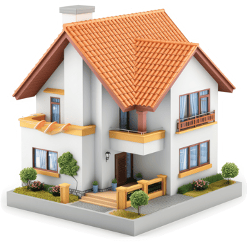 A two-story residential home with terracotta roof and details. png